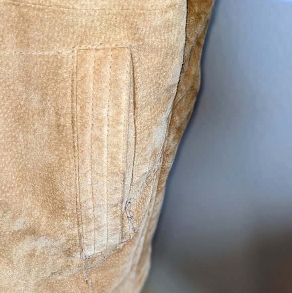 Tan Suede Leather w Faux Fur Lined Long Coat by RC Comstock Expedition - Picture 10 of 11